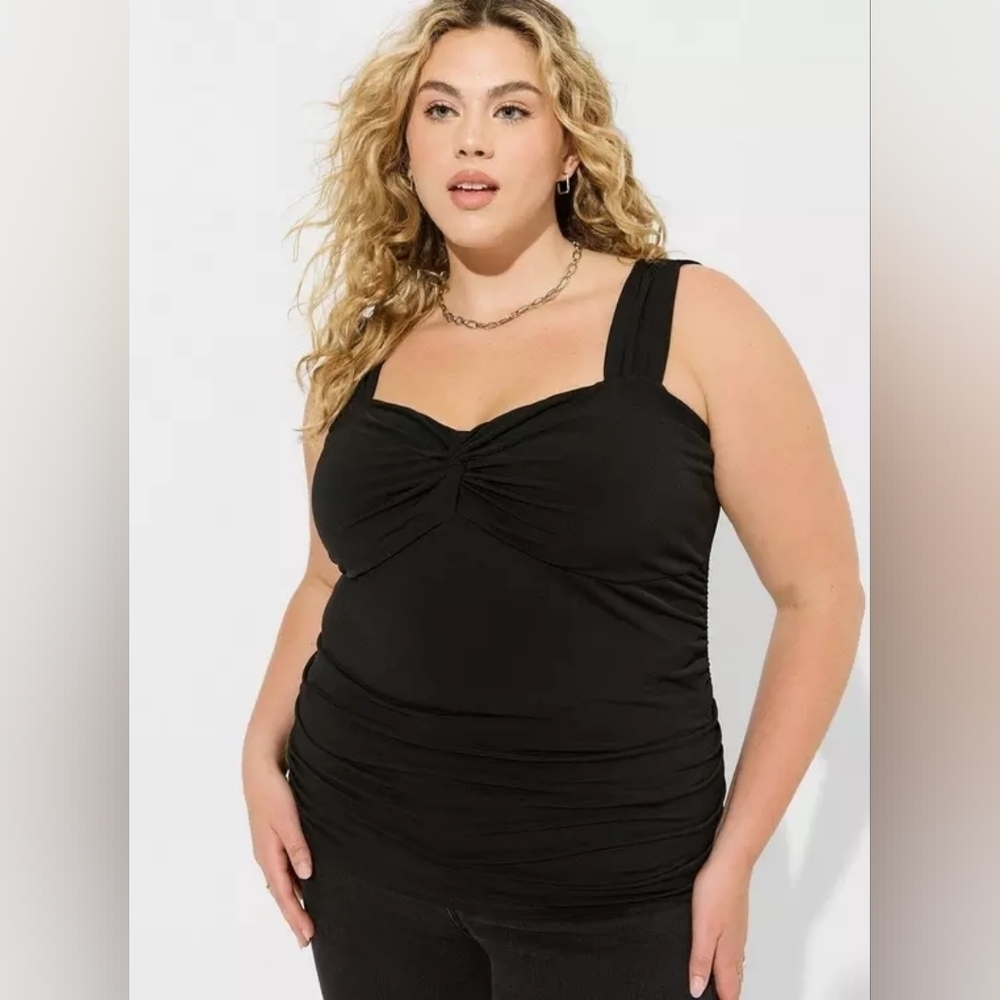 Torrid Studio Knit Sweetheart Twist Crop Top Deep Black 2x New